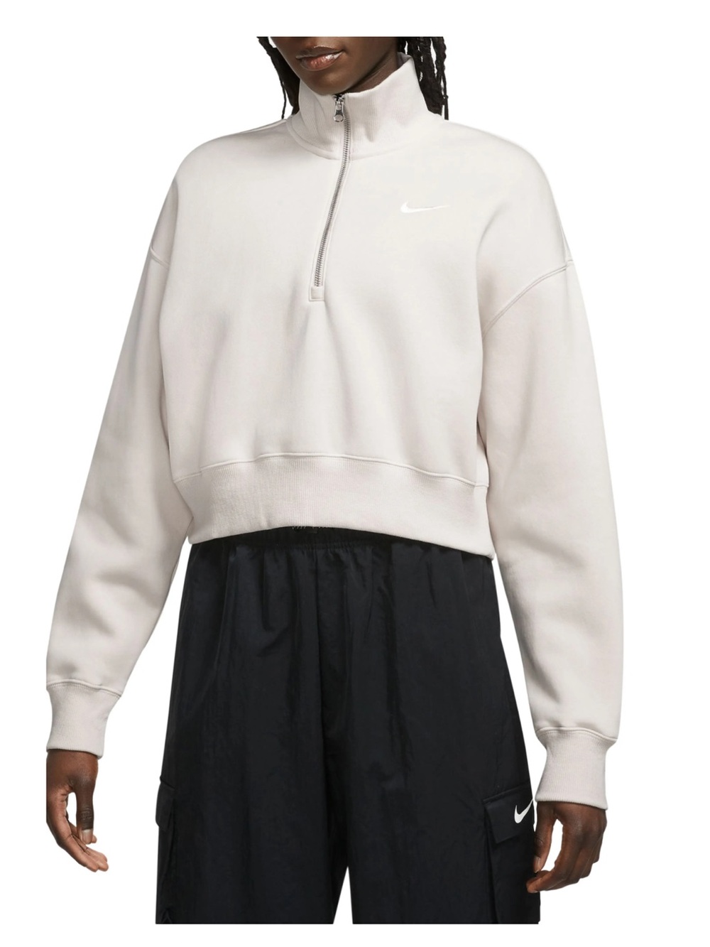 Nike Women’s pheonix fleece crop sweatshirt - LT OREWOOD IVORY/SAIL